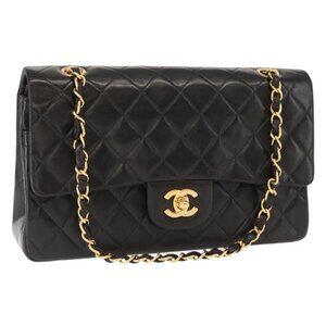 CHANEL Matelasse 25 Double Flap Chain Shoulder Bag Lamb Skin Gold